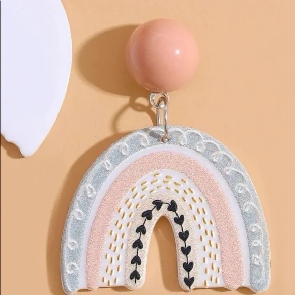 🌈HP💕 Rainbow drop earrings cute stud dangle peach blue jewelry - Picture 6 of 7